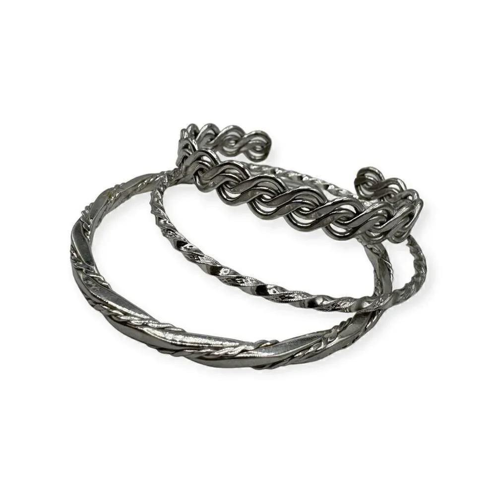 Set of 3 silver-colored bangle bracelets vintage costume jewelry